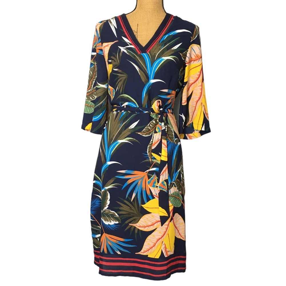 S. Oliver V-Neck Floral Multicolor 3/4 Sleeves Casual Dress 8